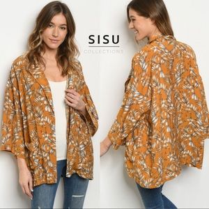 RESORT RETREAT FLORAL KIMONO - MUSTARD/GREY